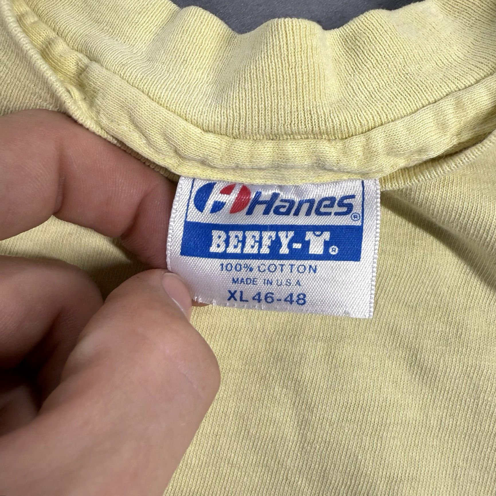 Hanes **VINTAGE 80s Hanes Men's XL Yellow Crop Fit Skate T-Shirt 87** User: **VINTAGE 80s Hanes Men's XL Yellow Crop Fit Skate T-Shirt 87** Size US M / EU 48-50 / 2 - 5 Thumbnail