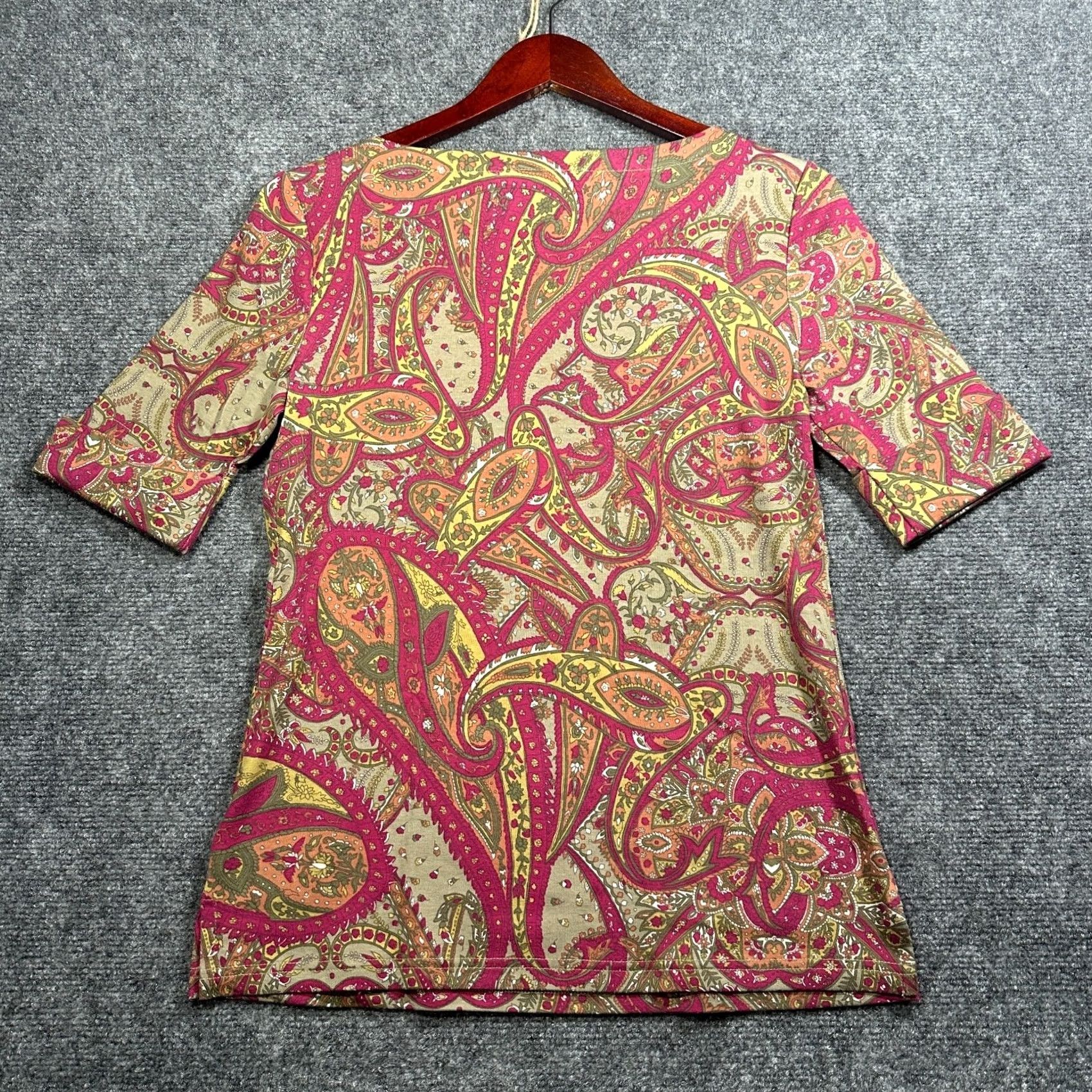 Ralph Lauren Ralph Lauren Black Label Knit Top Womens Medium Stretch Cotton 3/4 Cuffed Sleeve Boat Neck Multicolor Paisley Knit Pullover Shirt M Womens Size M / US 6-8 / IT 42-44 - 7 Thumbnail
