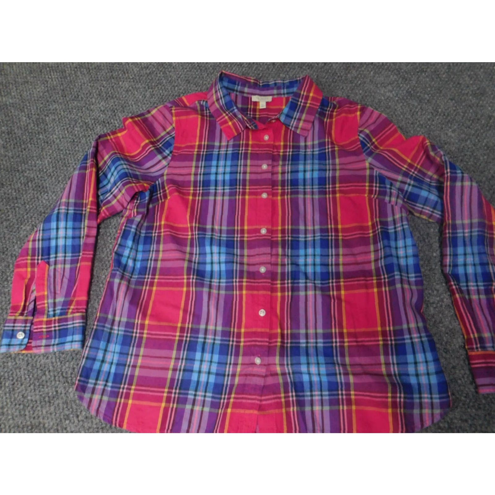 Talbots Talbots Womens Button-Up Blouse LP Petites Red Solid Knit Cotton Classic Fitted Sleeve Button-Up Casual Womens Size PL Size L / US 10 / IT 46 - 2 Thumbnail