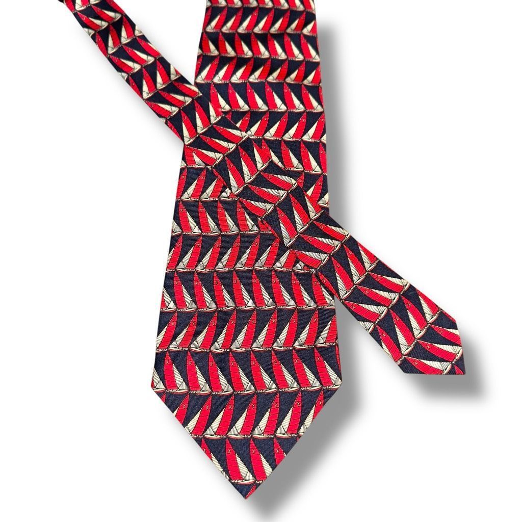 Polo Ralph Lauren Polo Ralph Lauren Red & Navy Boat Print 100% Silk Handmade i Size ONE SIZE - 1 Thumbnail