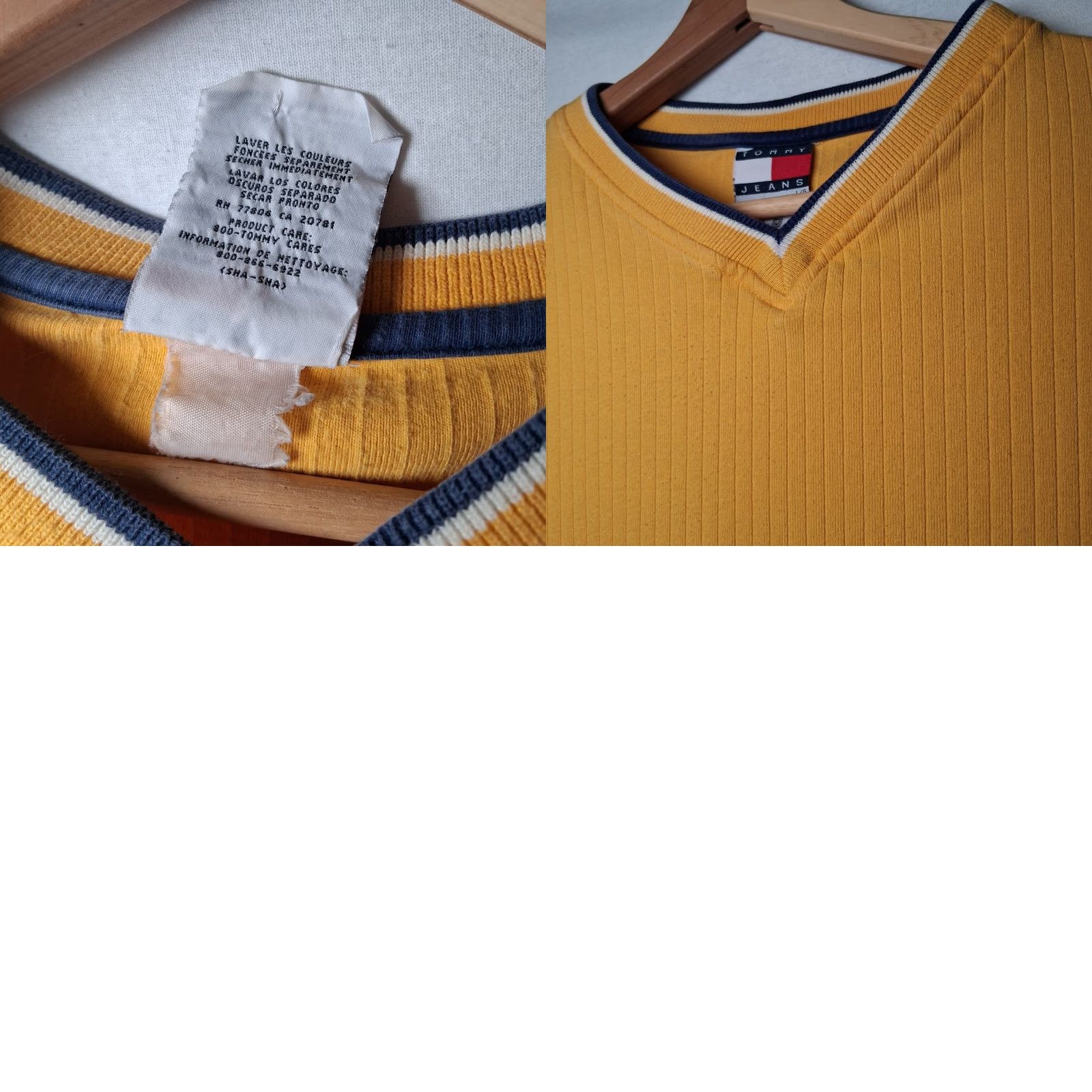 Tommy Hilfiger VINTAGE Tommy Hilfiger Tommy Jeans Shirt Mens L Ribbed Knit Gold Long Sleeve V Neck Size US L / EU 52-54 / 3 - 8 Thumbnail