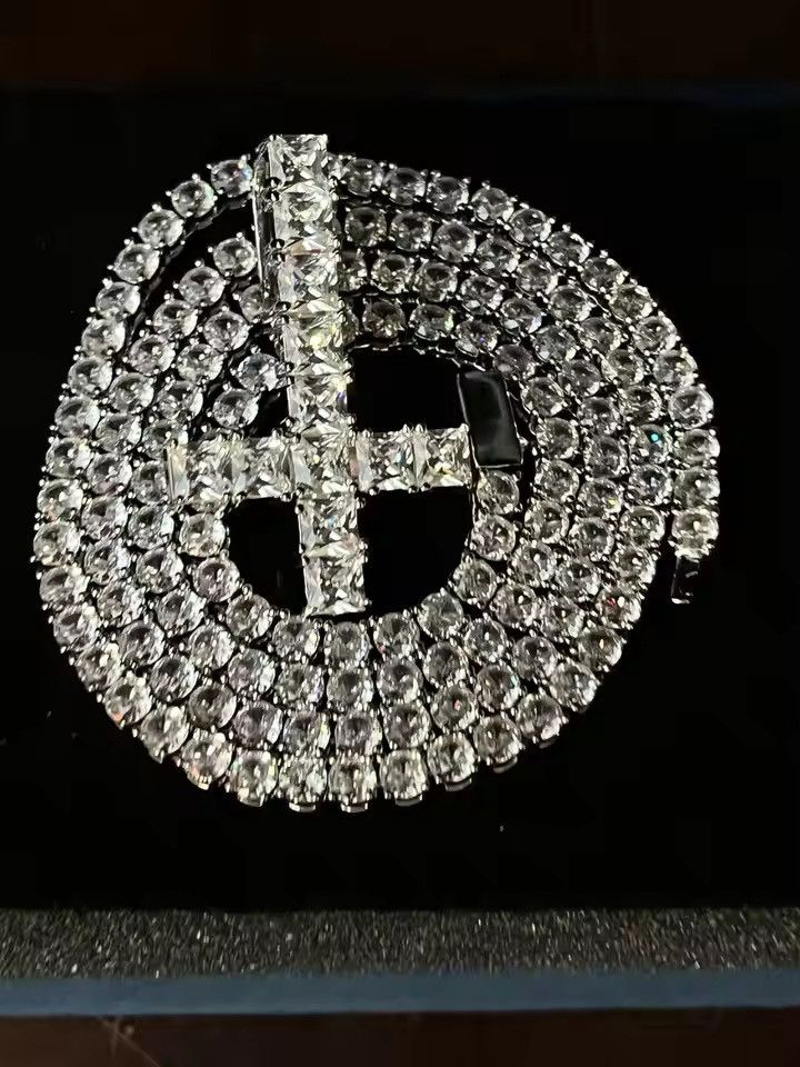 Japanese Brand 60 cm Iced Out Gold Tennis Chain Necklace Inverted Cross CZ Size ONE SIZE - 5 Thumbnail