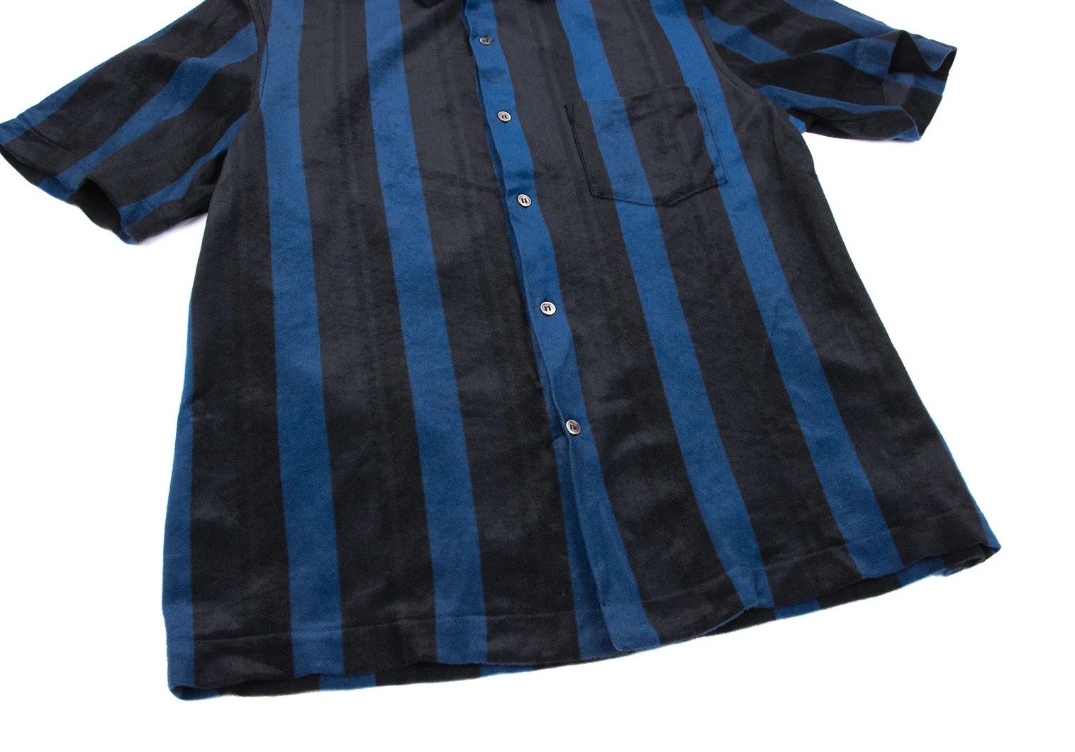 Comme des Garcons Homme Plus Nylon Pile Stripe Open Collar Short Sleeve Shirt Blue Black Size US M / EU 48-50 / 2 - 8 Thumbnail