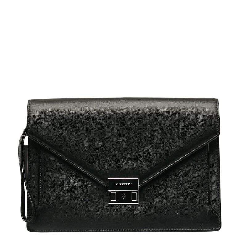image of Burberry Saffiano Leather Clutch in Black, Women's