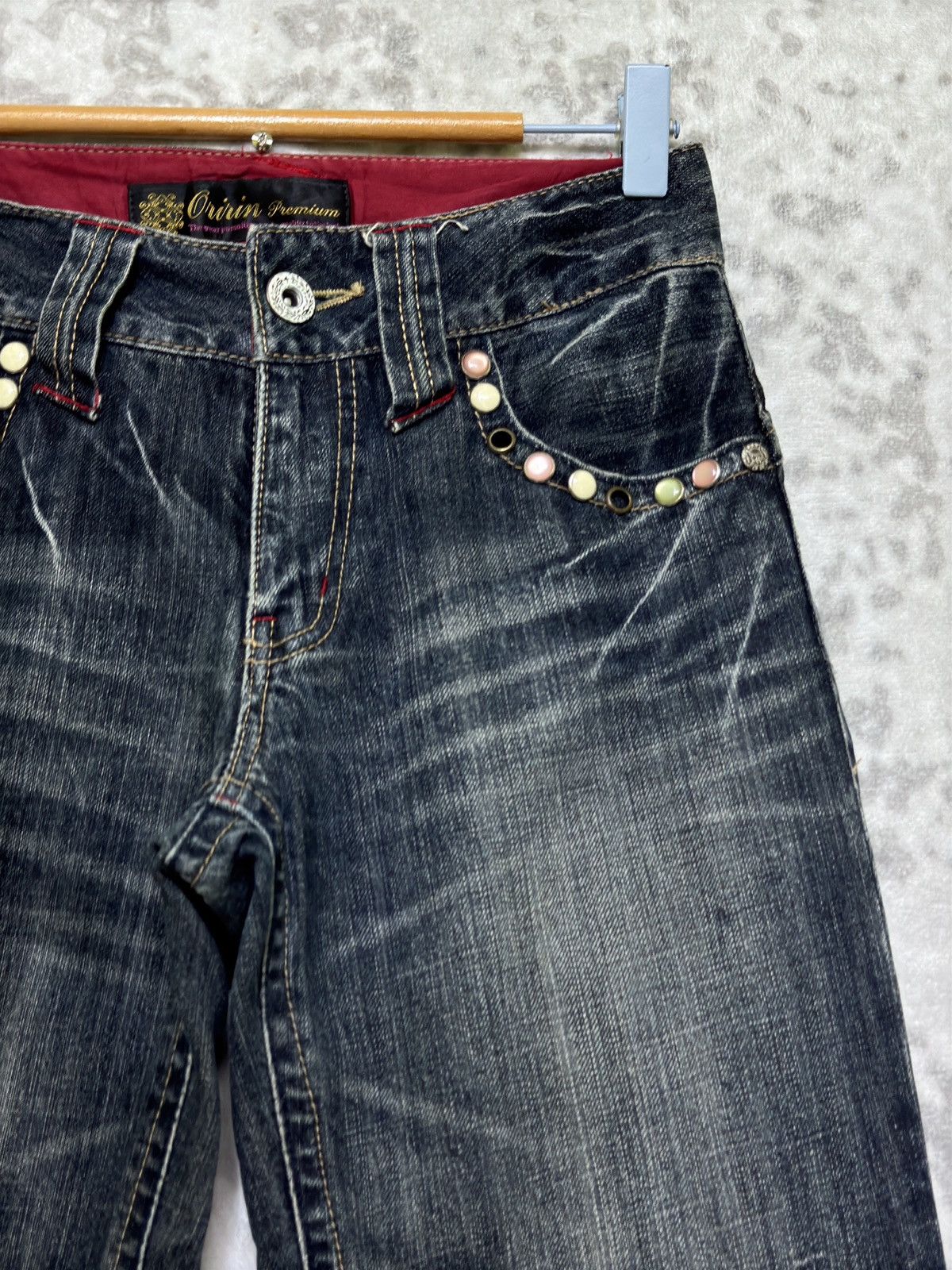 Hysteric Glamour Flare Oririn Studded Wide Leg Jeans Claw Mark Whiskers Size US 27 - 5 Thumbnail