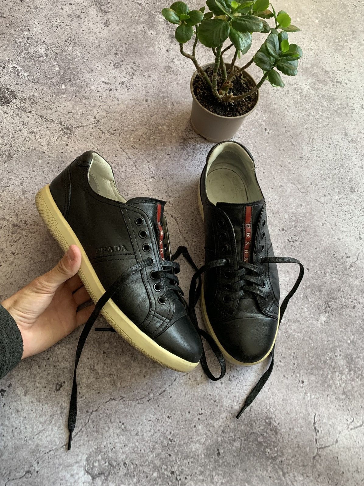 Prada 🔥PRADA LEATHER RED TAB LOW TOP SNEAKERS Size US 7.5 / EU 40-41 - 2 Thumbnail