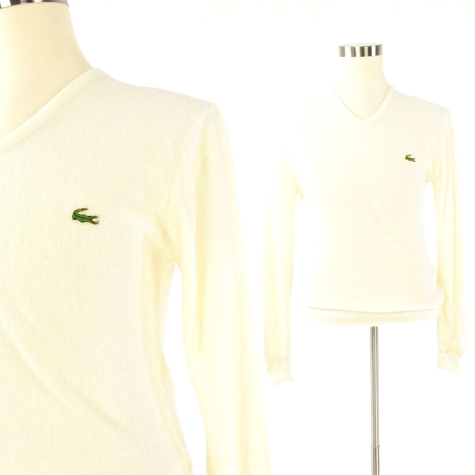 image of 70's Vintage Mens S Izod Sweater White V Neck (Size Small)