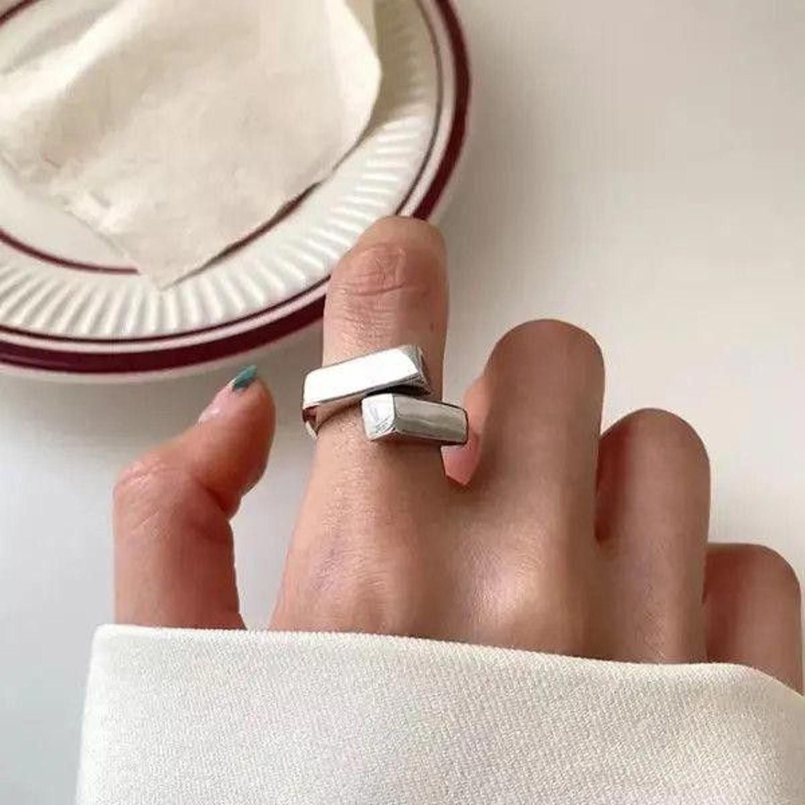 Jewelry Irregular Silver Minimal Ring Size ONE SIZE - 3 Thumbnail