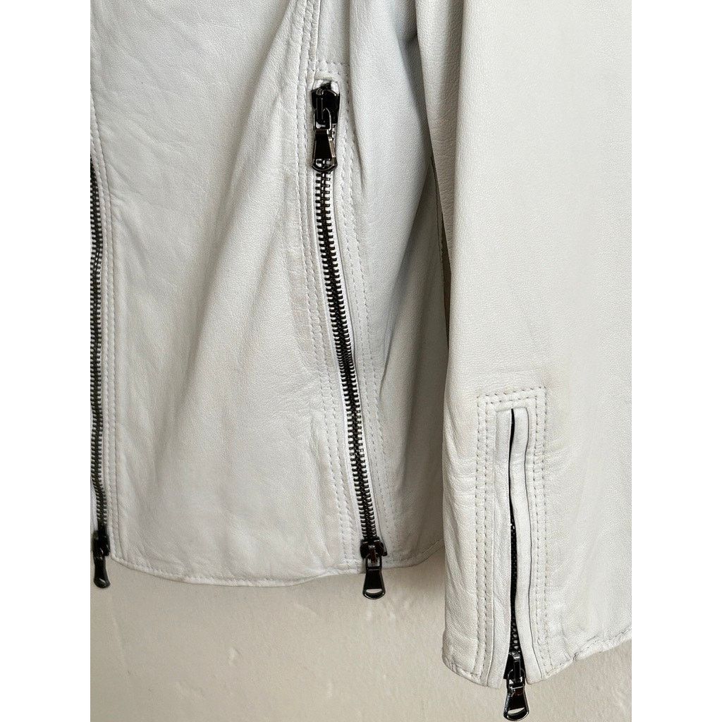 R13 R13 Cafe Racer White Lambskin Leather Jacket 3/4 Slv Italy Size M / US 6-8 / IT 42-44 - 10 Thumbnail
