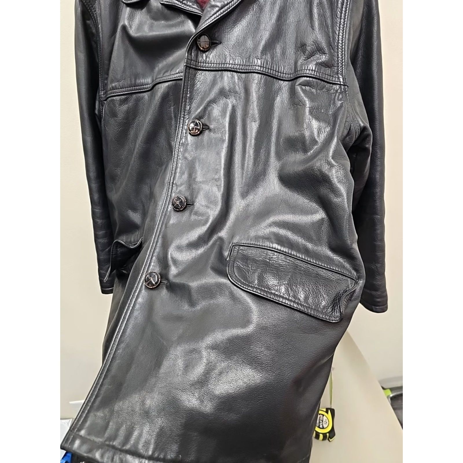 Schott VINTAGE Schott NYC 46 Black Leather Car Coat Jacket Men’s Long Overcoat Casual Formal Size US S / EU 44-46 / 1 - 5 Thumbnail