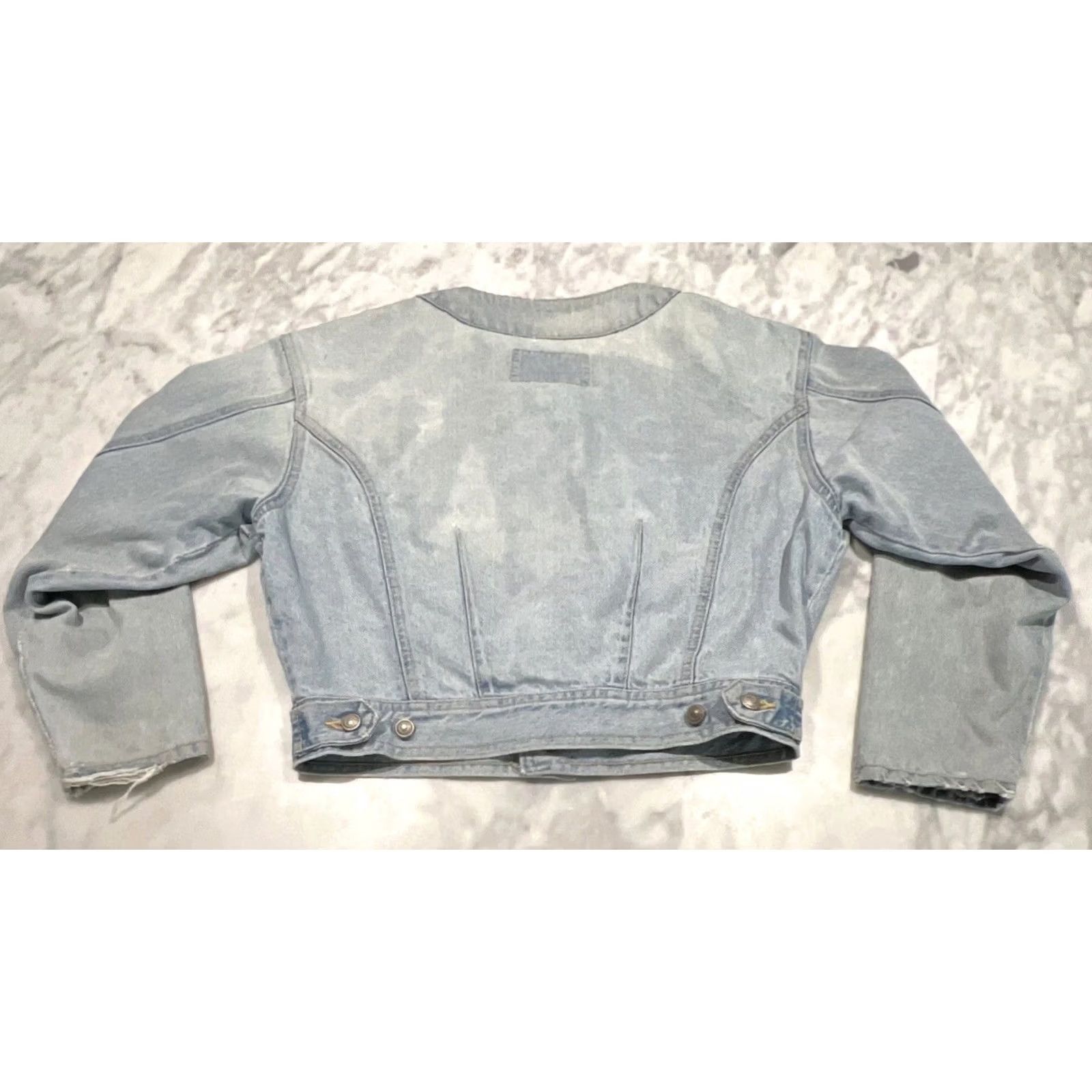 Denime VINTAGE Camel Road Denim Jacket Women’s M Short Trucker Faded Japanese Thrashed Biker 90s Pockets Size 32" / US 10 / IT 46 - 6 Thumbnail