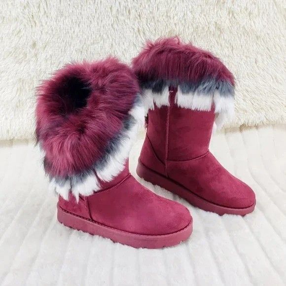 Other Chi Chi Burgundy Wine Faux Fur Thick Lined Winter Boots (US Size US 7.5 / IT 37.5 - 3 Thumbnail