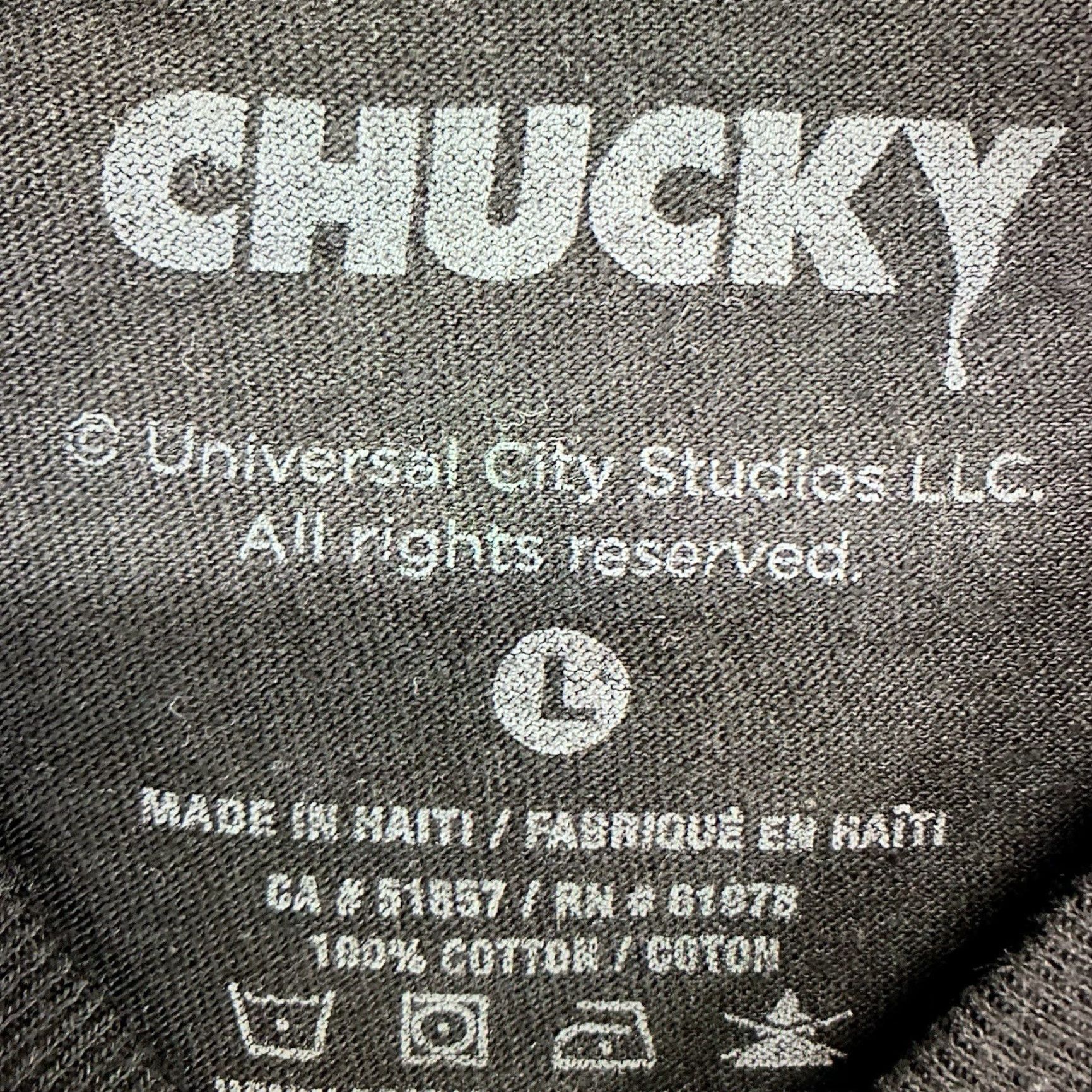Vintage Chucky Horror Movie T-Shirt Large Black Graphic Print 90s Universal Mens Size US L / EU 52-54 / 3 - 4 Thumbnail