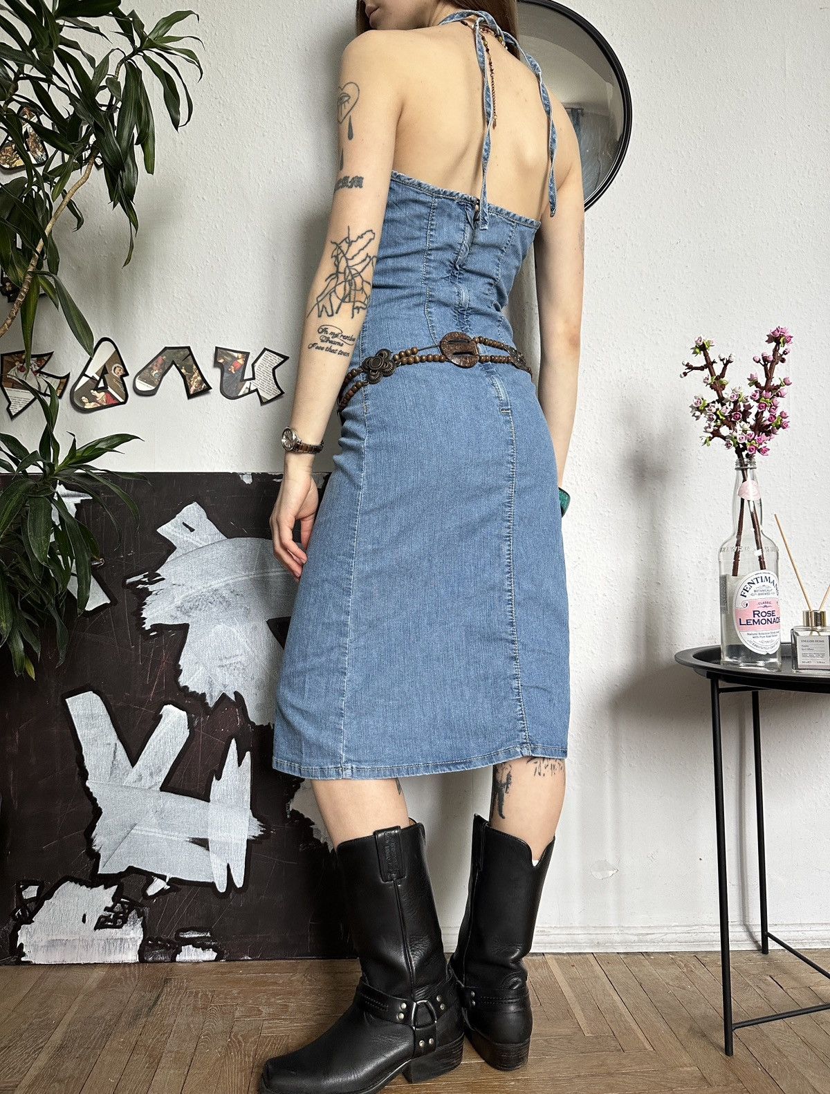 Vintage Cute Summer Vintage Halter Sundress Denim Midi Dress y2k Size S / US 4 / IT 40 - 7 Thumbnail