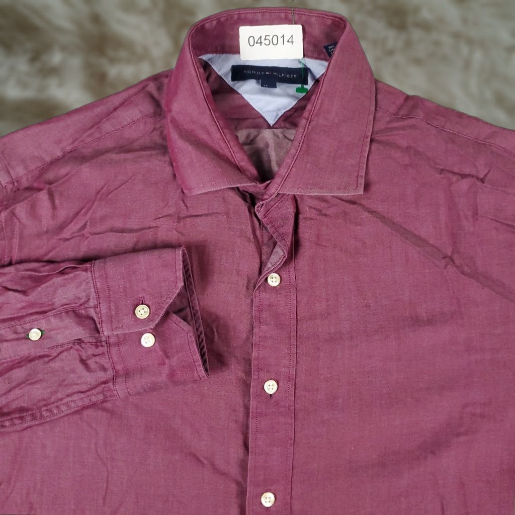 Tommy Hilfiger Tommy Hilfiger Shirt Mens 16.5 Burgundy Dress Button-Down Long Sleeve Non-Iron Coleur Red Classic American Size 42R - 1 Thumbnail
