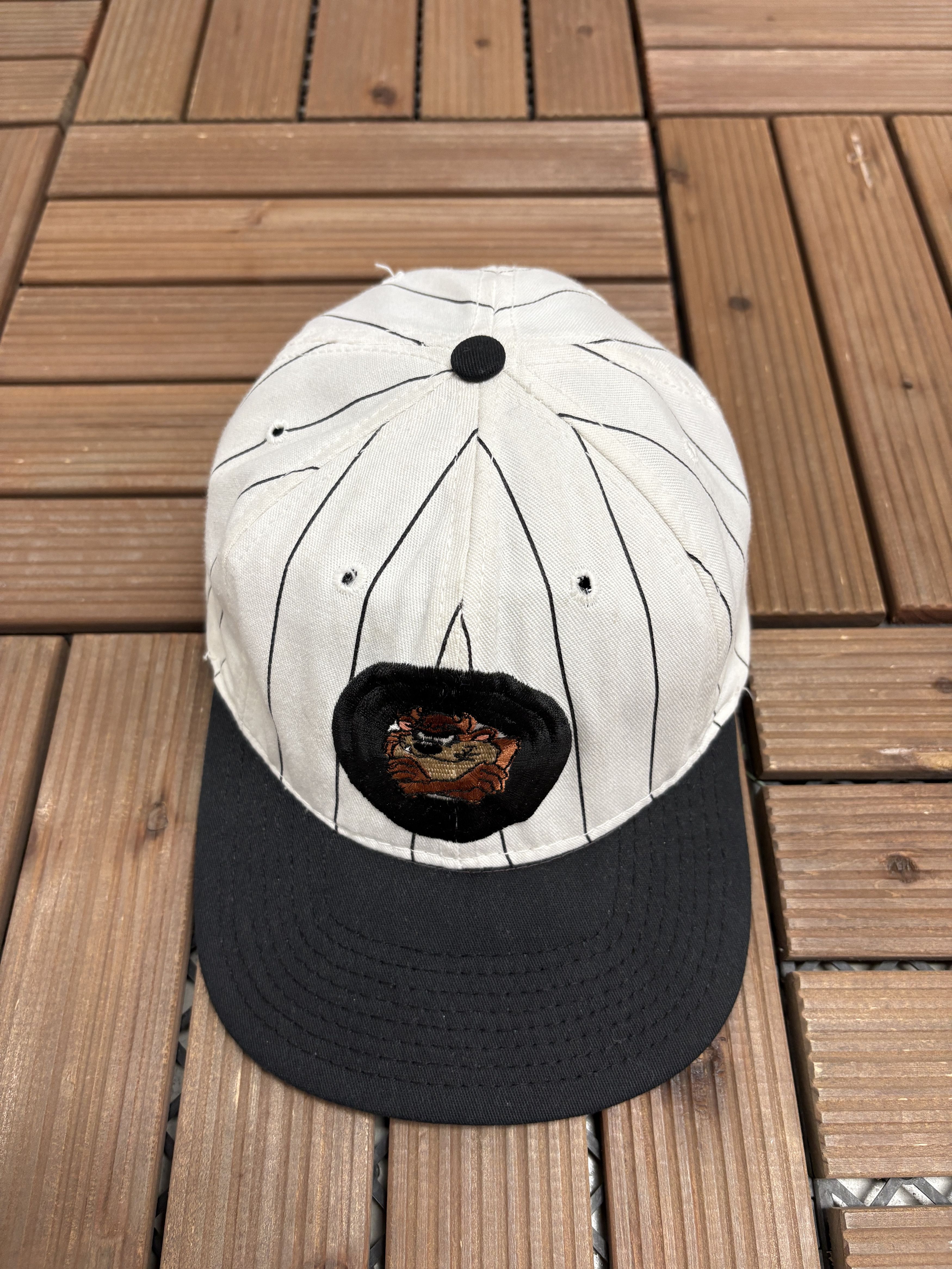 Vintage Taz Stitched Vintage Pinstripe White Snap Back Hat Cap Size ONE SIZE - 2 Thumbnail
