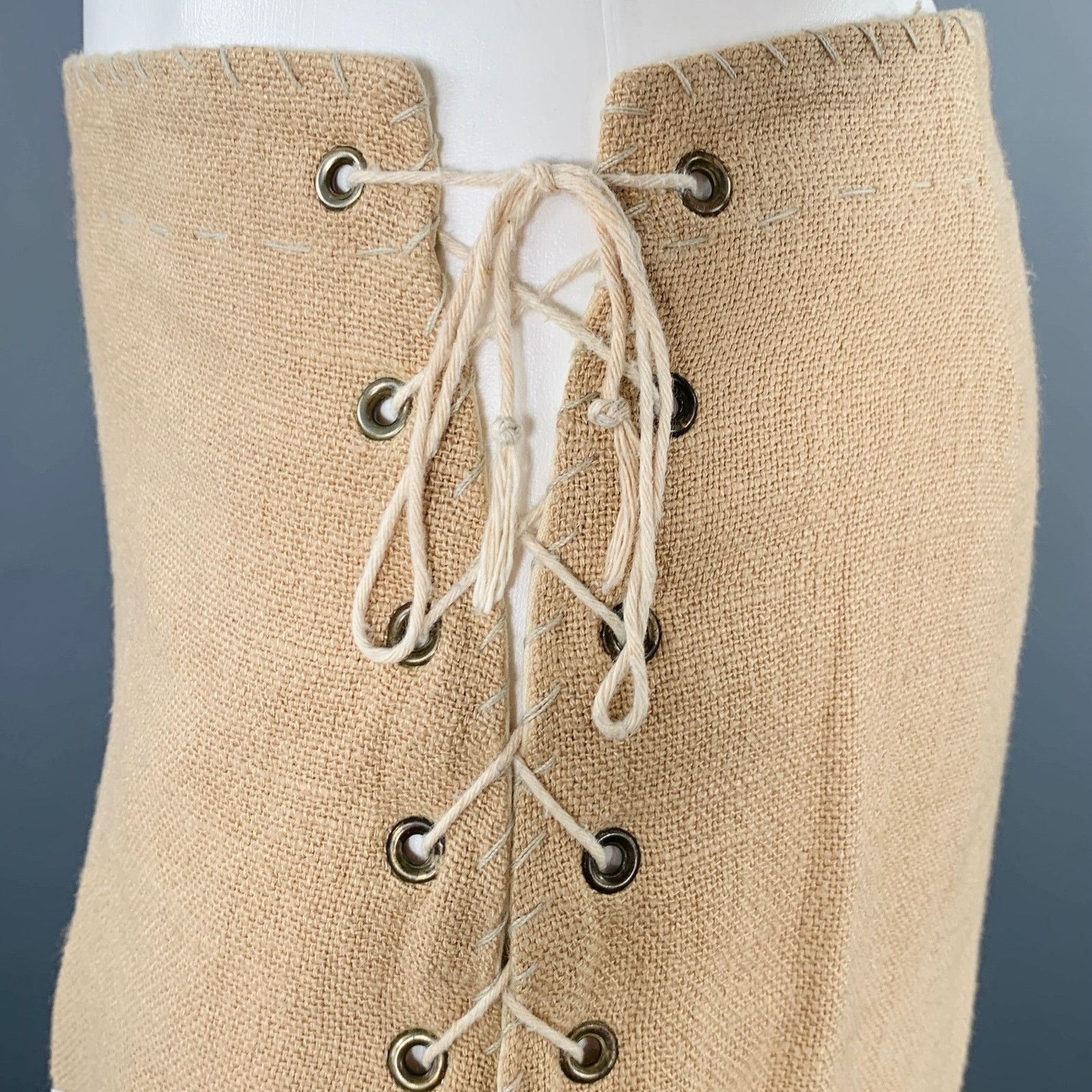 Other HAZEL BROWN S Beige Natural Linen Woven Bubble Hem Skirt Size 27" / US 4 / IT 40 - 4 Thumbnail