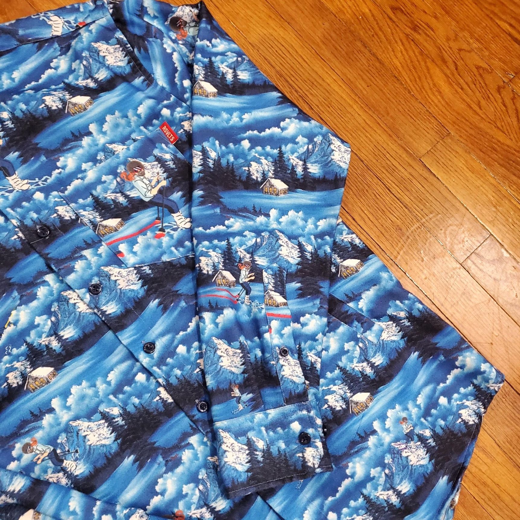 Vintage RSVLTS Bob Ross Shirt Mens Medium Blue Winter Skiing Mountains Button Up Pattern Geofrost? Size US M / EU 48-50 / 2 - 3 Thumbnail