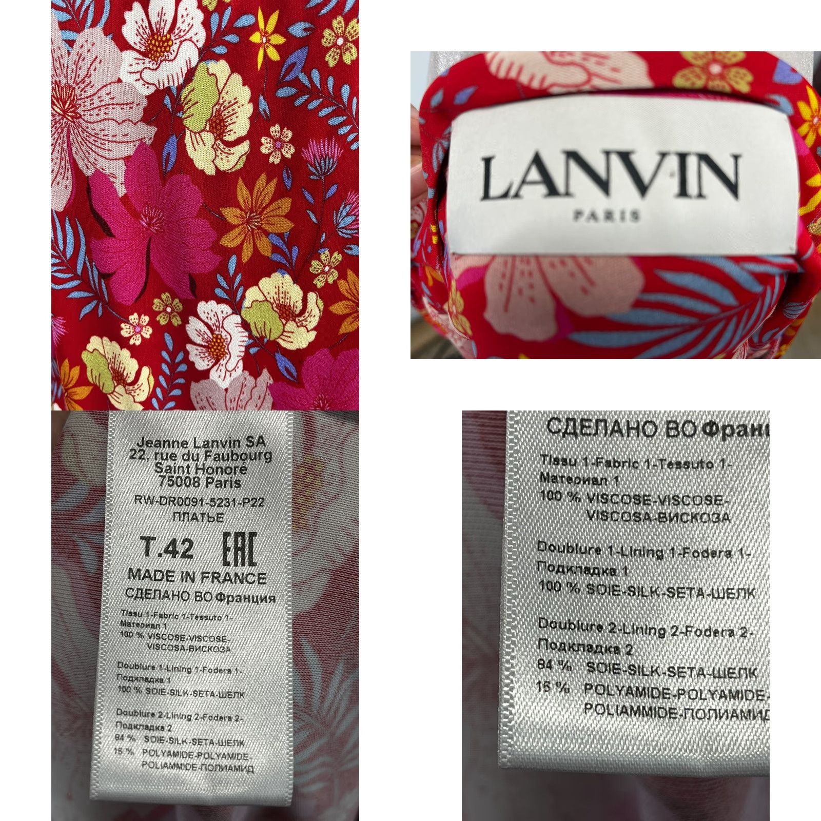 Lanvin LANVIN PARIS Dress Floral Silk Blend Ruched Sleeves Knee Length V-Neck Zip EU 42 / US 10 Multicolor Womens Size 28" / US 6 / IT 42 - 8 Thumbnail