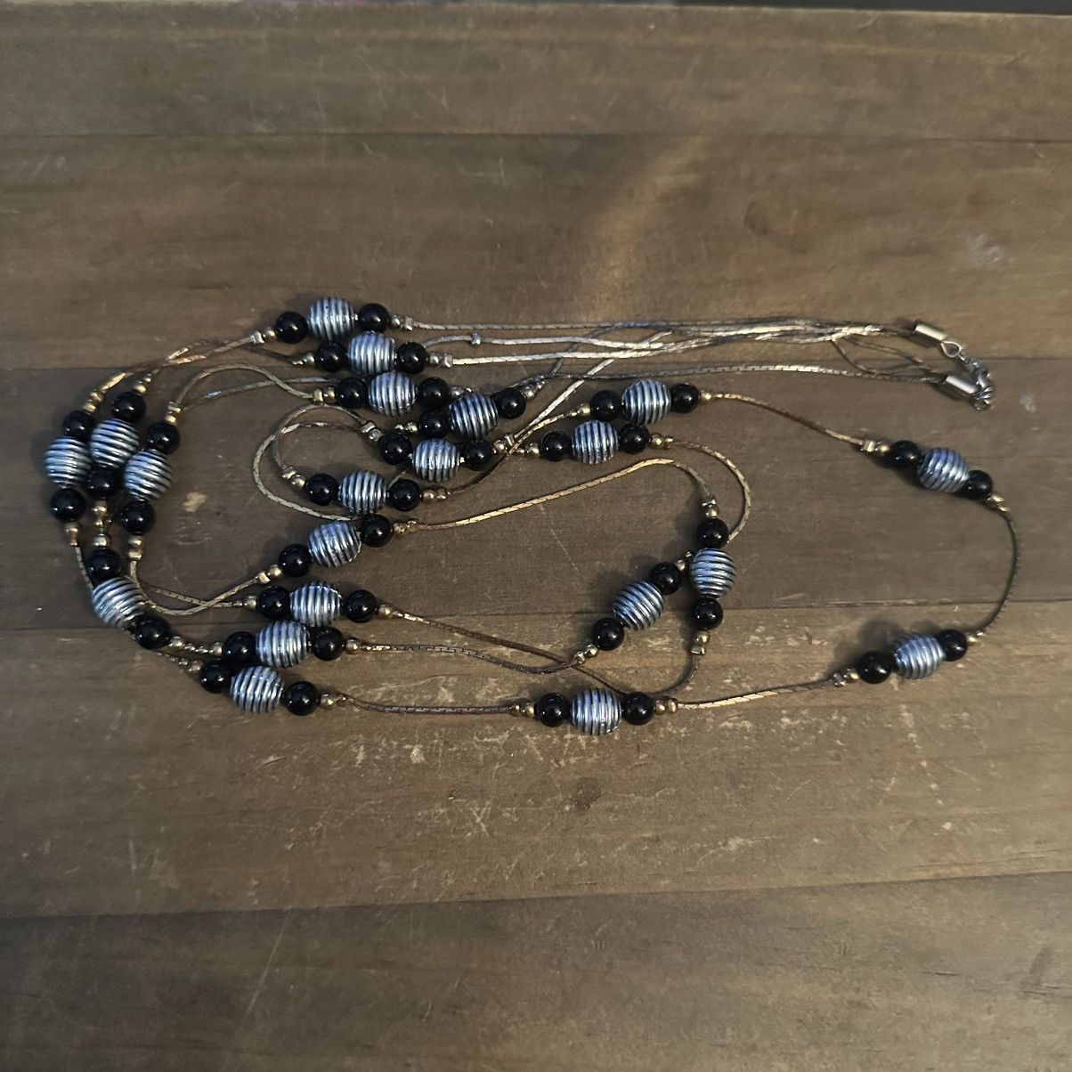 Vintage Vintage gold tone layered station silver black bead necklace Size ONE SIZE - 2 Thumbnail