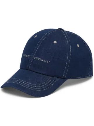 Brunello Cucinelli o1gr1nt0525 Size: M / Embroidered Logo Cap / Hat in Blue Size ONE SIZE - 1 Thumbnail