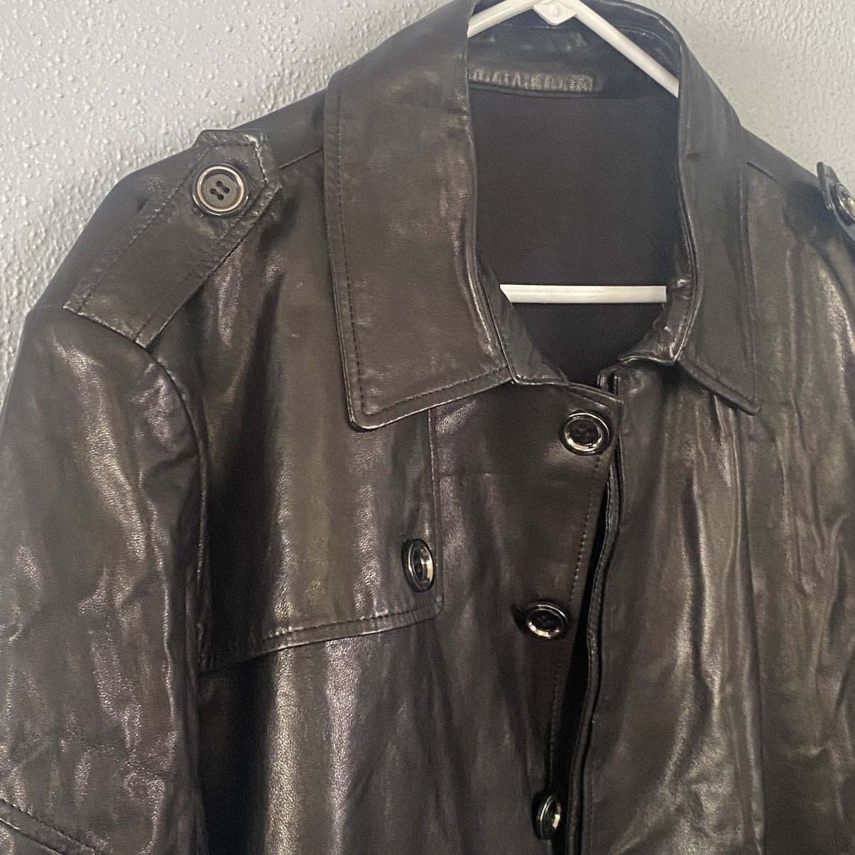 Vintage Langteng Black Leather Trench Coat Overcoat Men’s Size 5XL/L Size US L / EU 52-54 / 3 - 3 Thumbnail