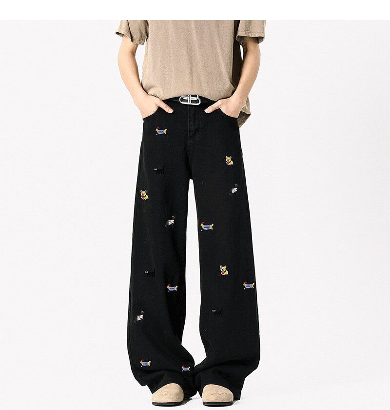 Japanese Brand Men's straight washed bootcut dachshund embroidered jeans Size US 32 / EU 48 - 1 Thumbnail