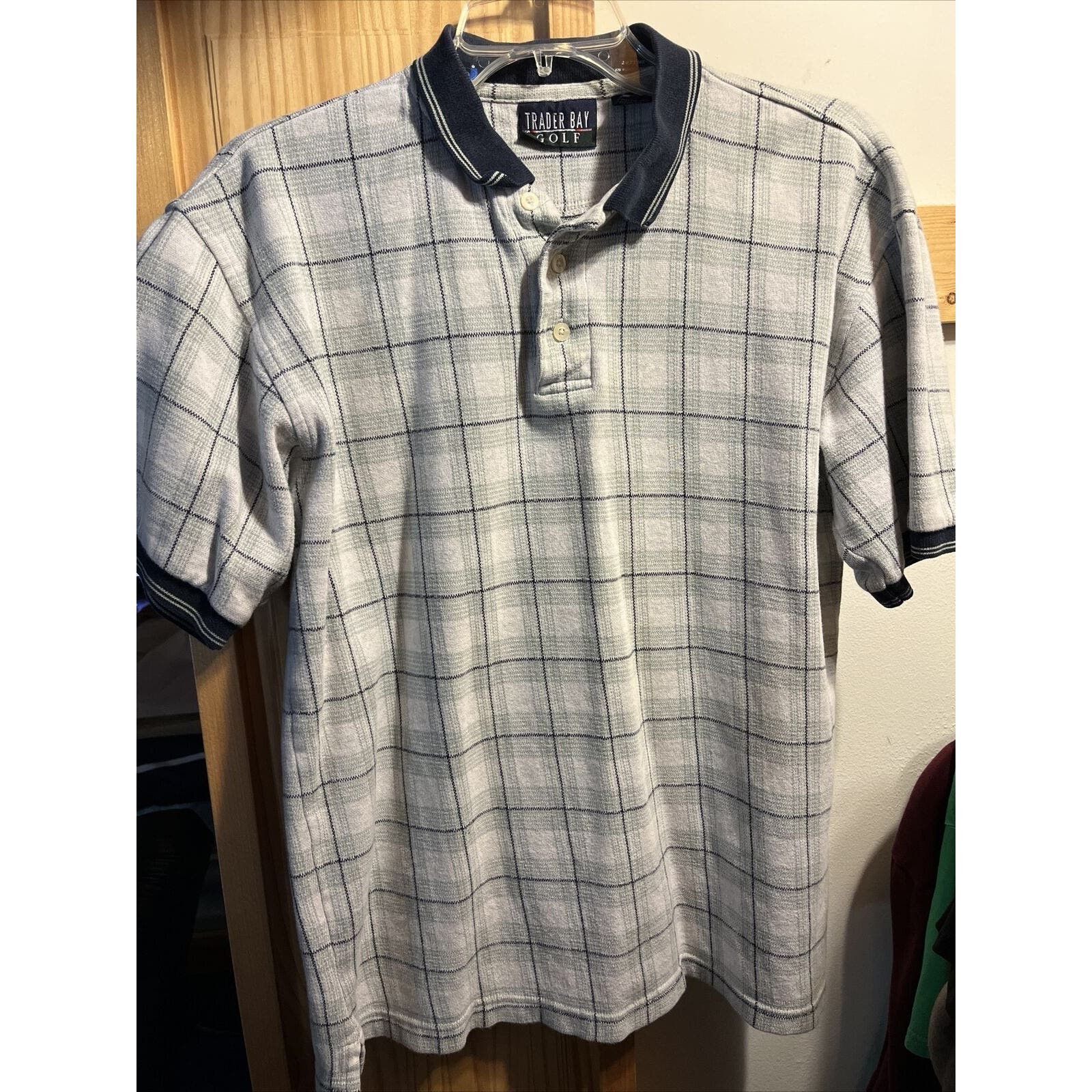 Trader Bay Trader Bay Golf Vintage Mens M White Check Cotton Polo Shirt Grailed