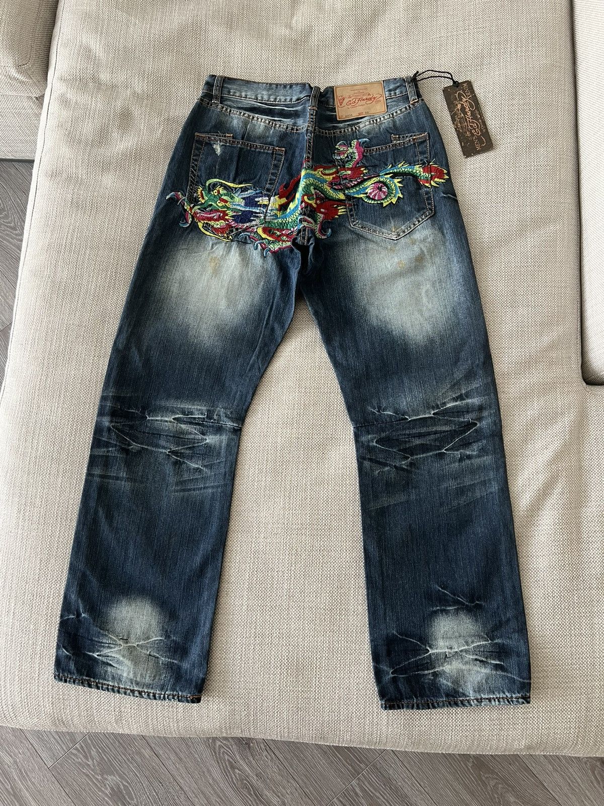 image of Ed Hardy Jeans By Christian Audigier Pants Dragon in Denim, Men's (Size 32)