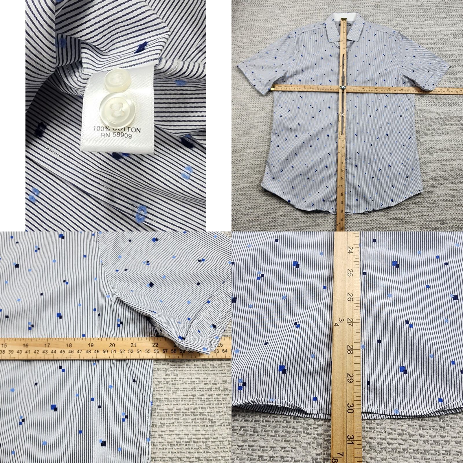 Murano Murano Shirt Mens Large Blue Stripe Slim Fit Short Sleeve Button Down Micro Dot Size US L / EU 52-54 / 3 - 8 Thumbnail