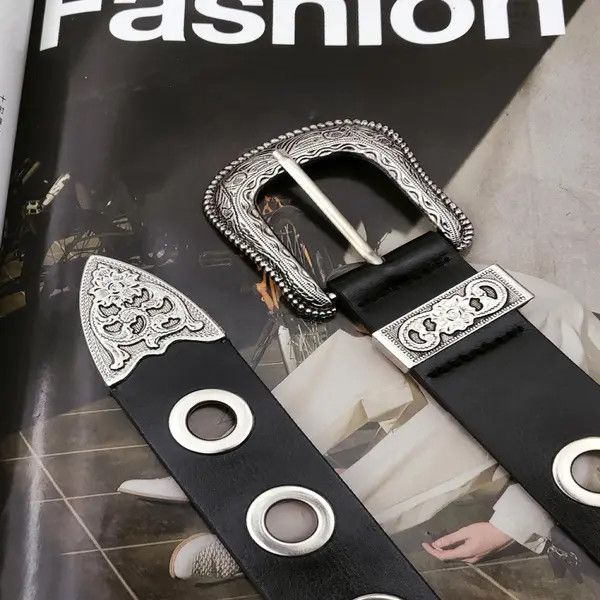 Other Black Leather Eyelet Belt with Decorative Buckle Size ONE SIZE - 5 Thumbnail