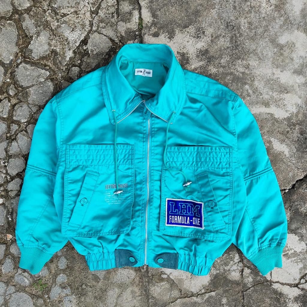 image of VTG Leyton House Racing Motorcycle Jacket in Turquoise, Men's (Size Medium)