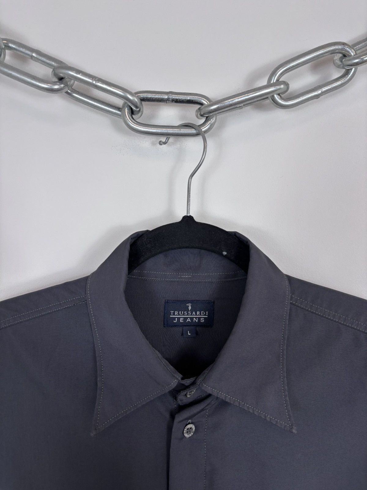 Trussardi Vintage Trussardi Jeans Men’s Navy Grey Long Sleeve Shirt Size US L / EU 52-54 / 3 - 3 Thumbnail