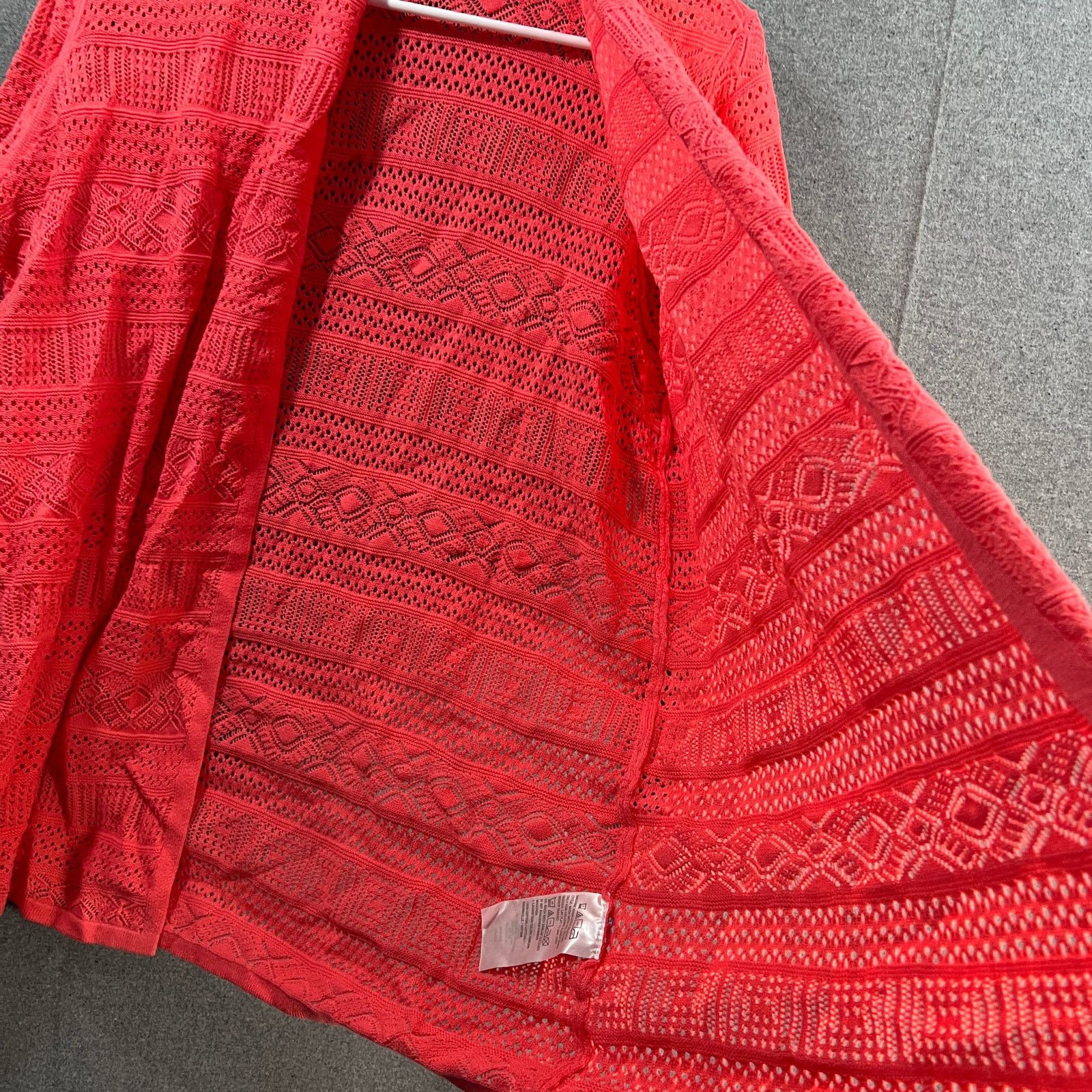 Other Joan Rivers Crochet Stripe Open Front Cardigan Coral Size M / US 6-8 / IT 42-44 - 7 Thumbnail
