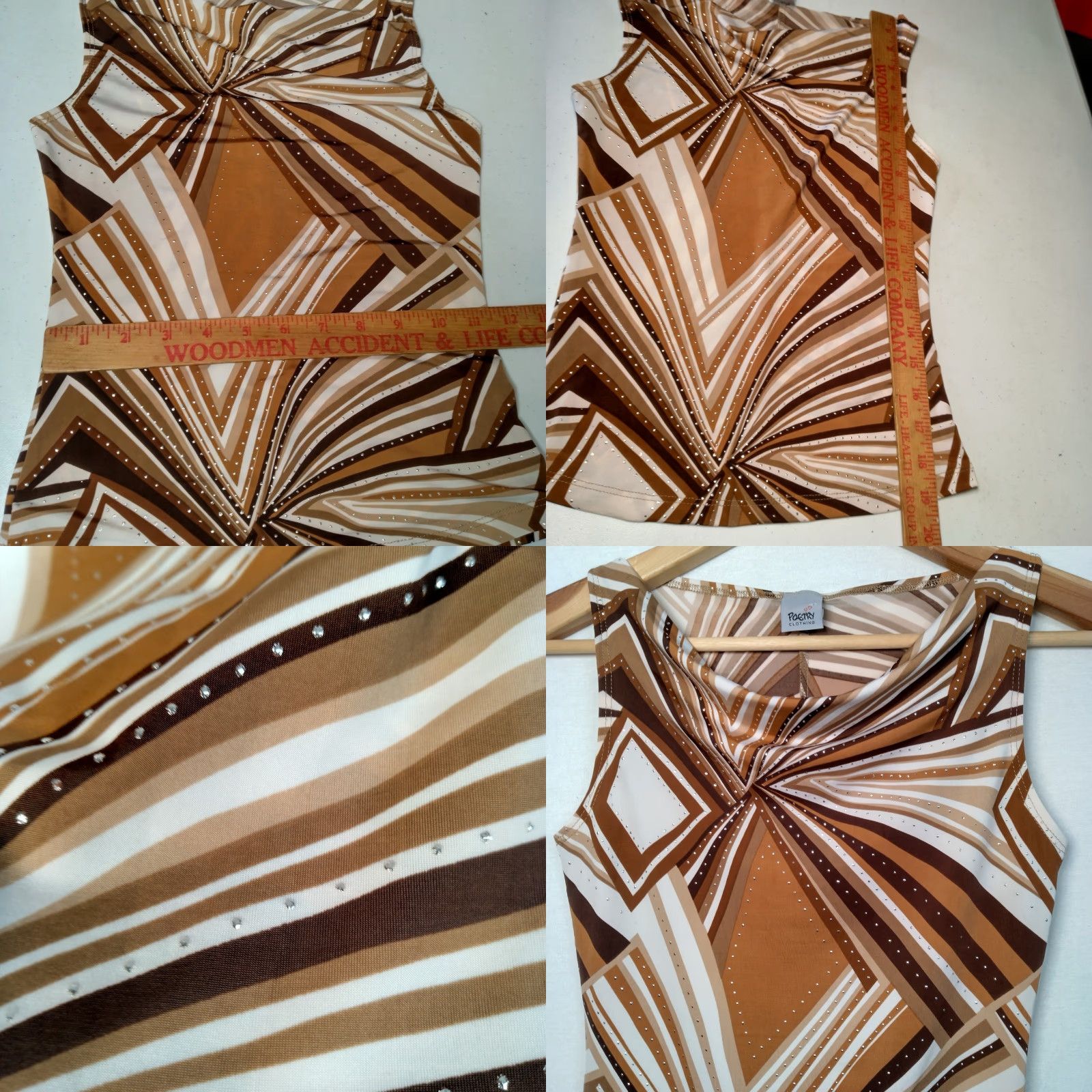 Vintage VINTAGE Poetry Clothing Sleeveless Top Shirt Junior Small Brown Geometric Stretch Cowl Neck Pullovers Casual USA Made Womens Ladies Size S / US 4 / IT 40 - 8 Thumbnail