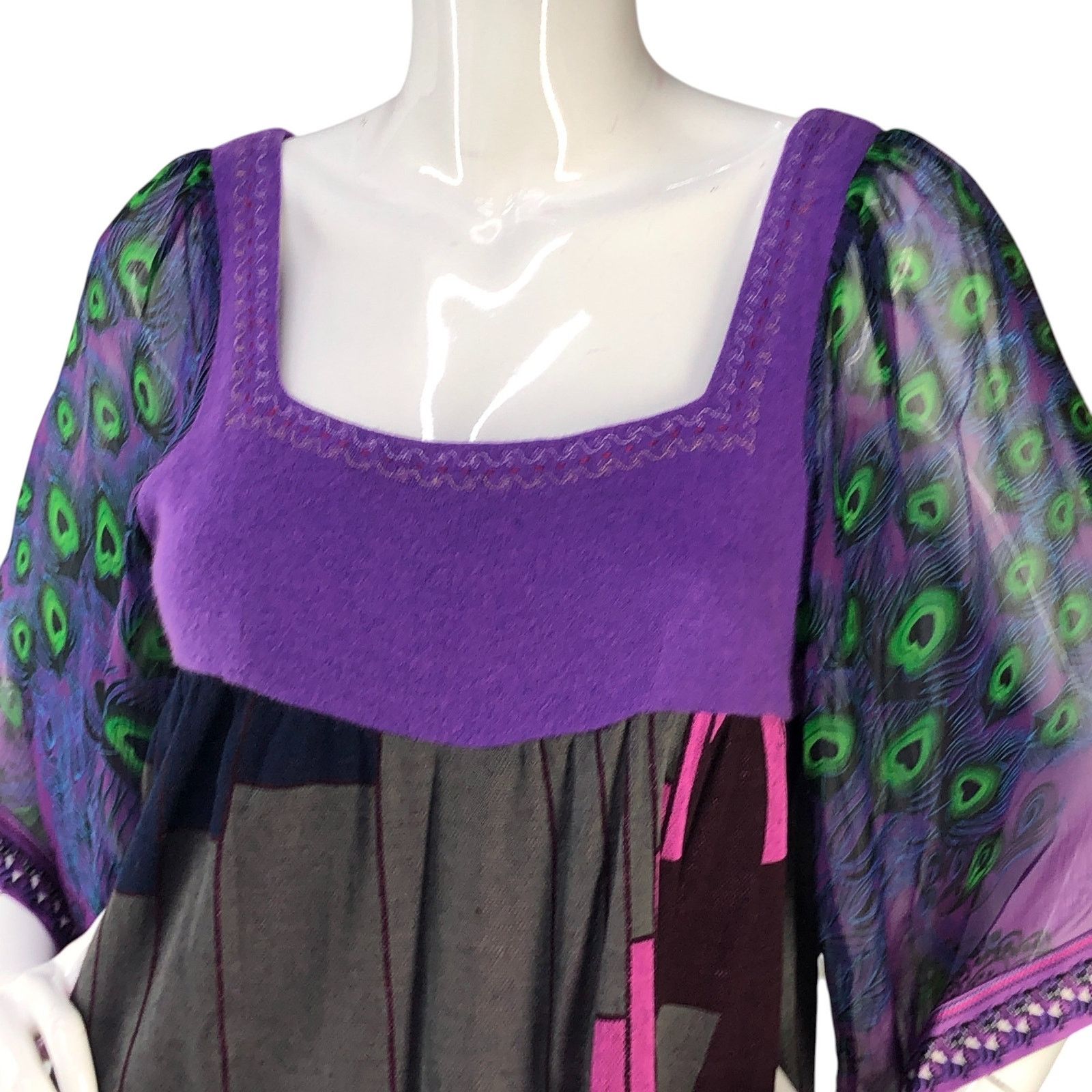 Custo Barcelona Custo Barcelona Size 4 L Dress Peacock Sleeve Kate Pierson Size L / US 10 / IT 46 - 3 Thumbnail