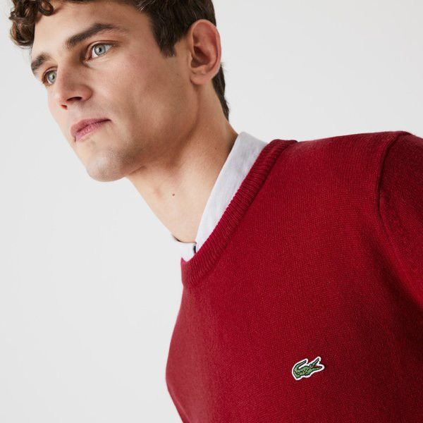 Lacoste 🔥 LACOSTE Wool Crewneck Sweater Burgundy Crocodile Logo 4XL Size US XXL / EU 58 / 5 - 5 Thumbnail