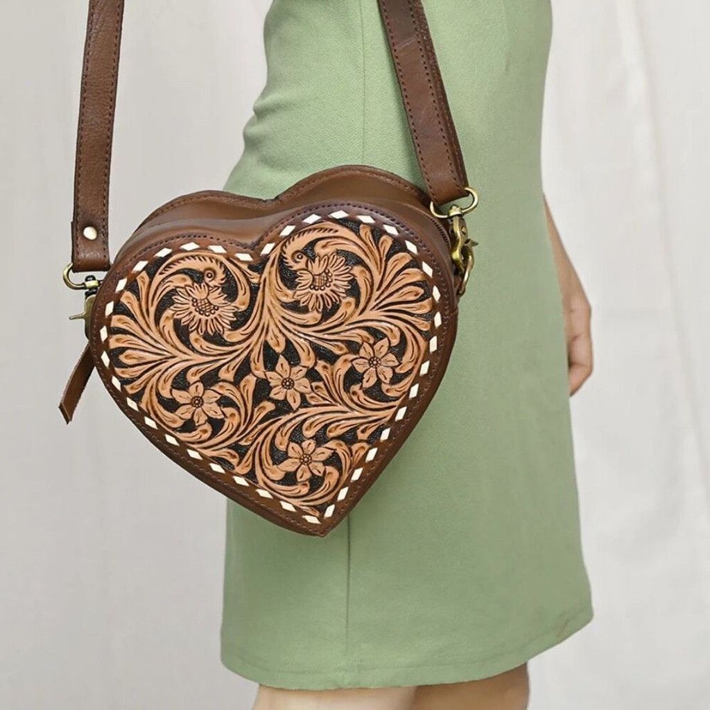 Other New Heart Canteen Purse Genuine Western Tooled Leather Women Size ONE SIZE - 7 Thumbnail