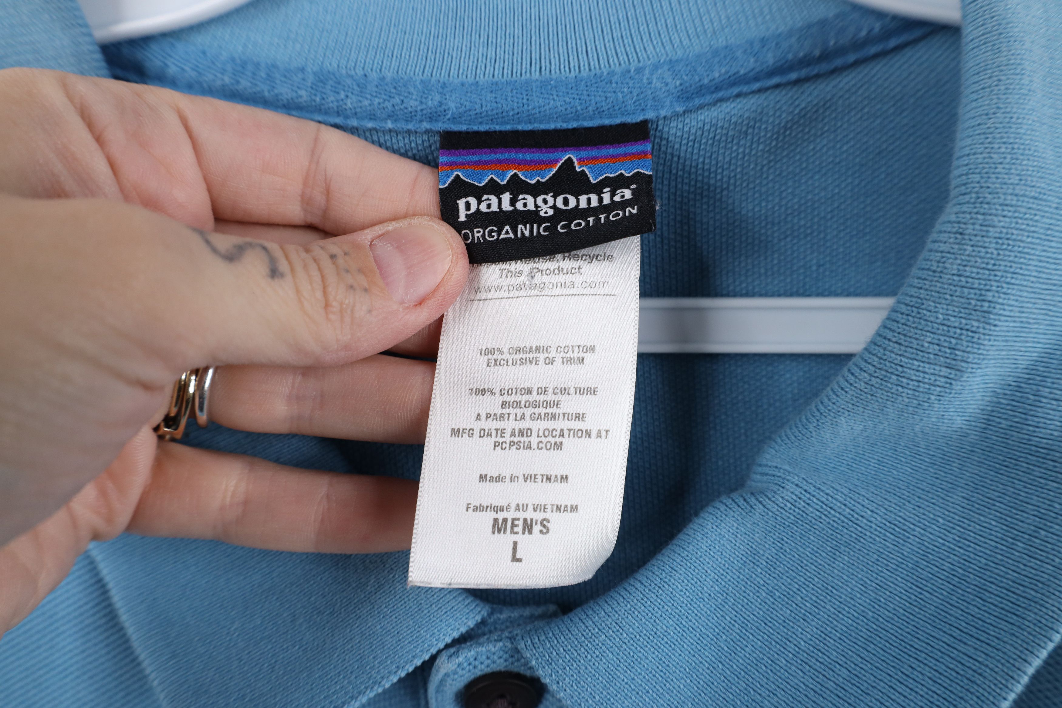 Patagonia Vintage Patagonia Spell Out Organic Cotton Polo Shirt Blue Size US L / EU 52-54 / 3 - 6 Thumbnail