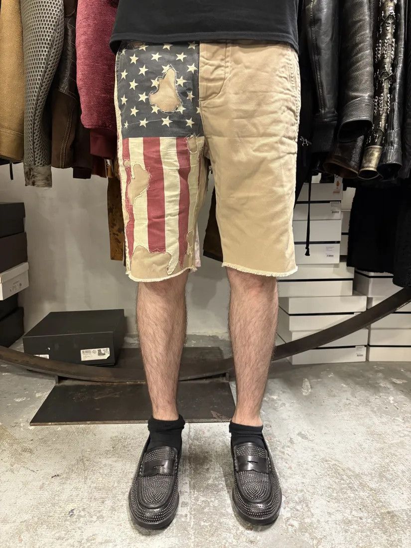 Designer × Polo Ralph Lauren × Vintage 2000s Ralph Lauren USA Distressed Flag Beige Shorts Size US 31 - 2 Thumbnail
