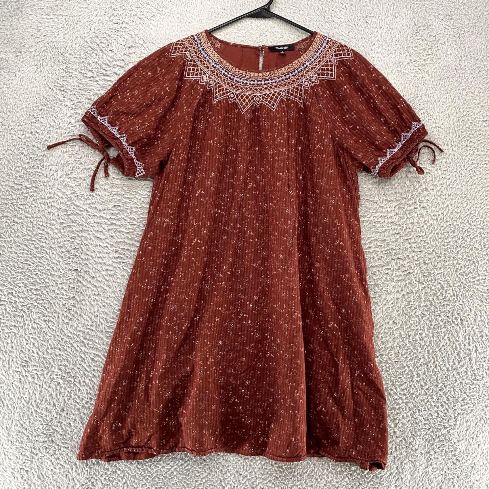 Madewell VINTAGE Madewell Dress Womens Medium Rust Red Embroidered Boho Peasant Cottagecore Size M / US 6-8 / IT 42-44 - 2 Thumbnail