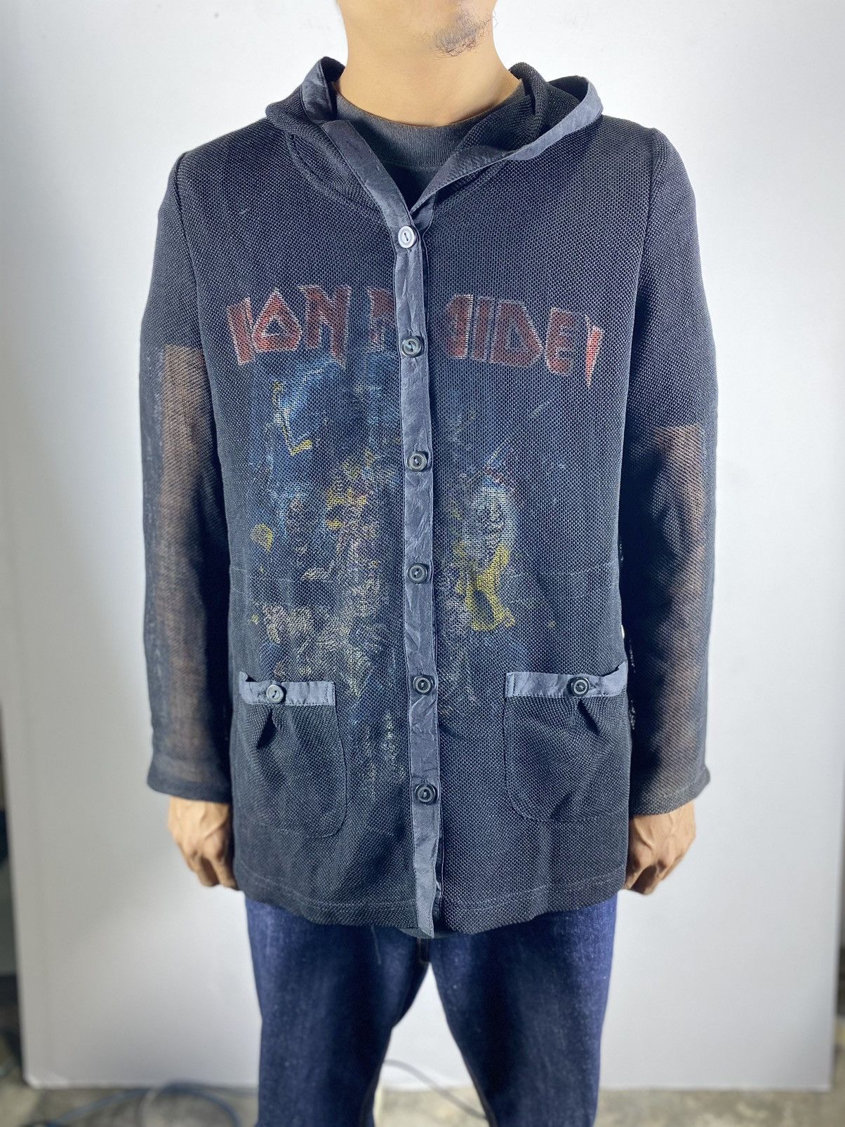 Japane- glitgern Mesh Hoodie button if9was6 style