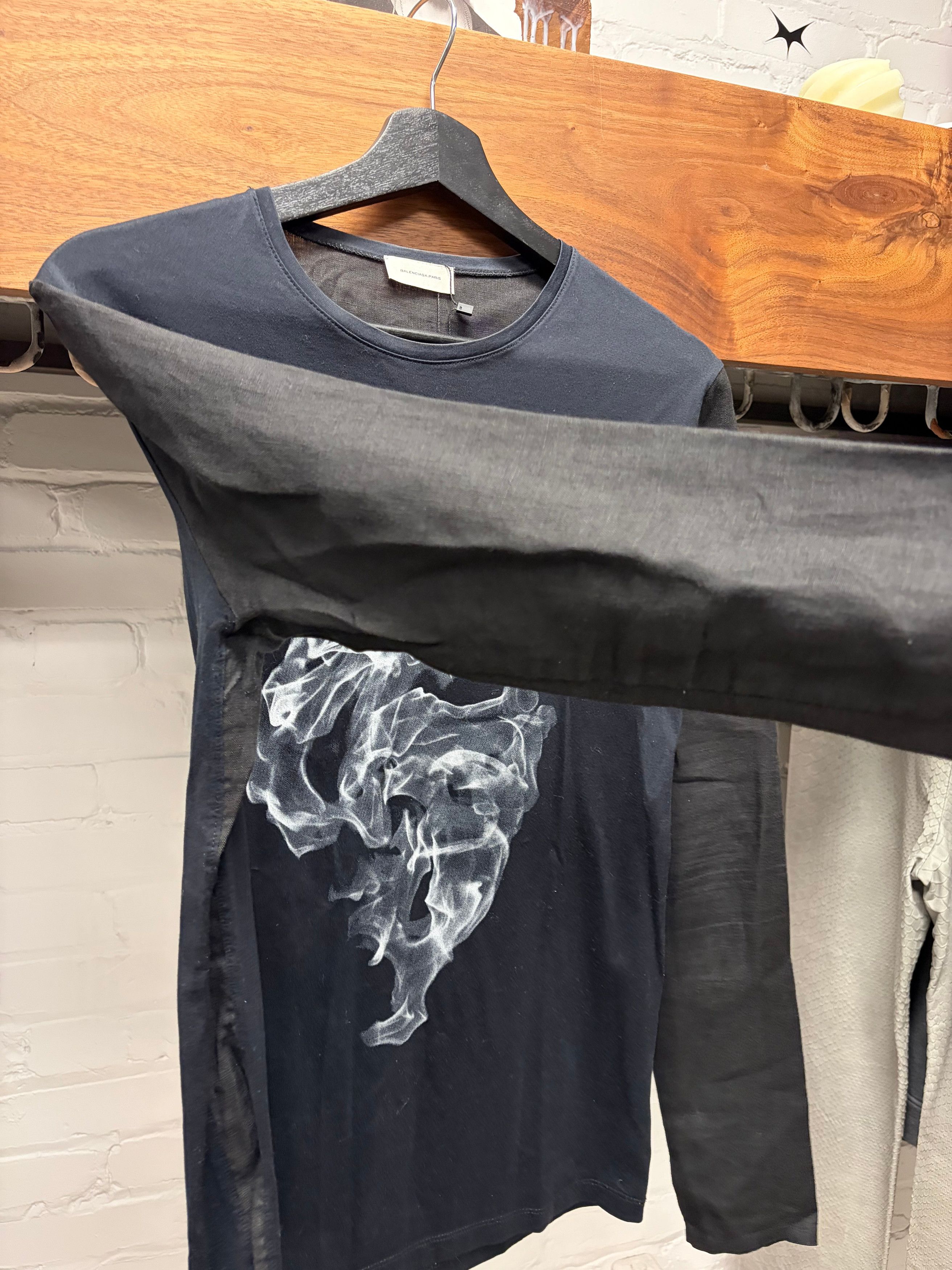 Balenciaga 2009 Balenciaga by Nicholas Ghesquiere ‘Smoke’ Graphic Black Long Sleeve Shirt Size US XS / EU 42 / 0 - 2 Thumbnail