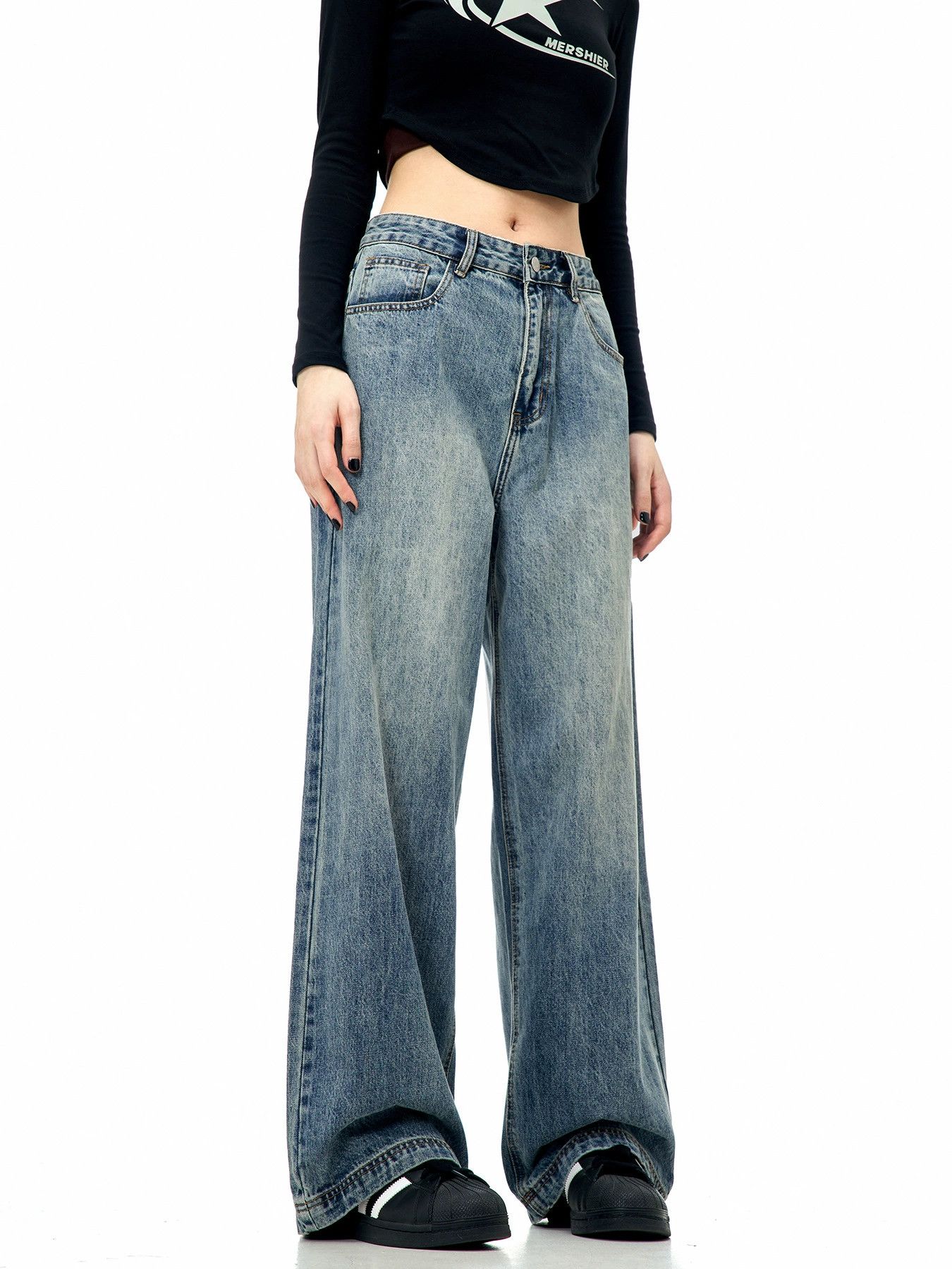 Jean Retro men's loose simple cleanfit casual blue straight jeans Size US 32 / EU 48 - 2 Thumbnail
