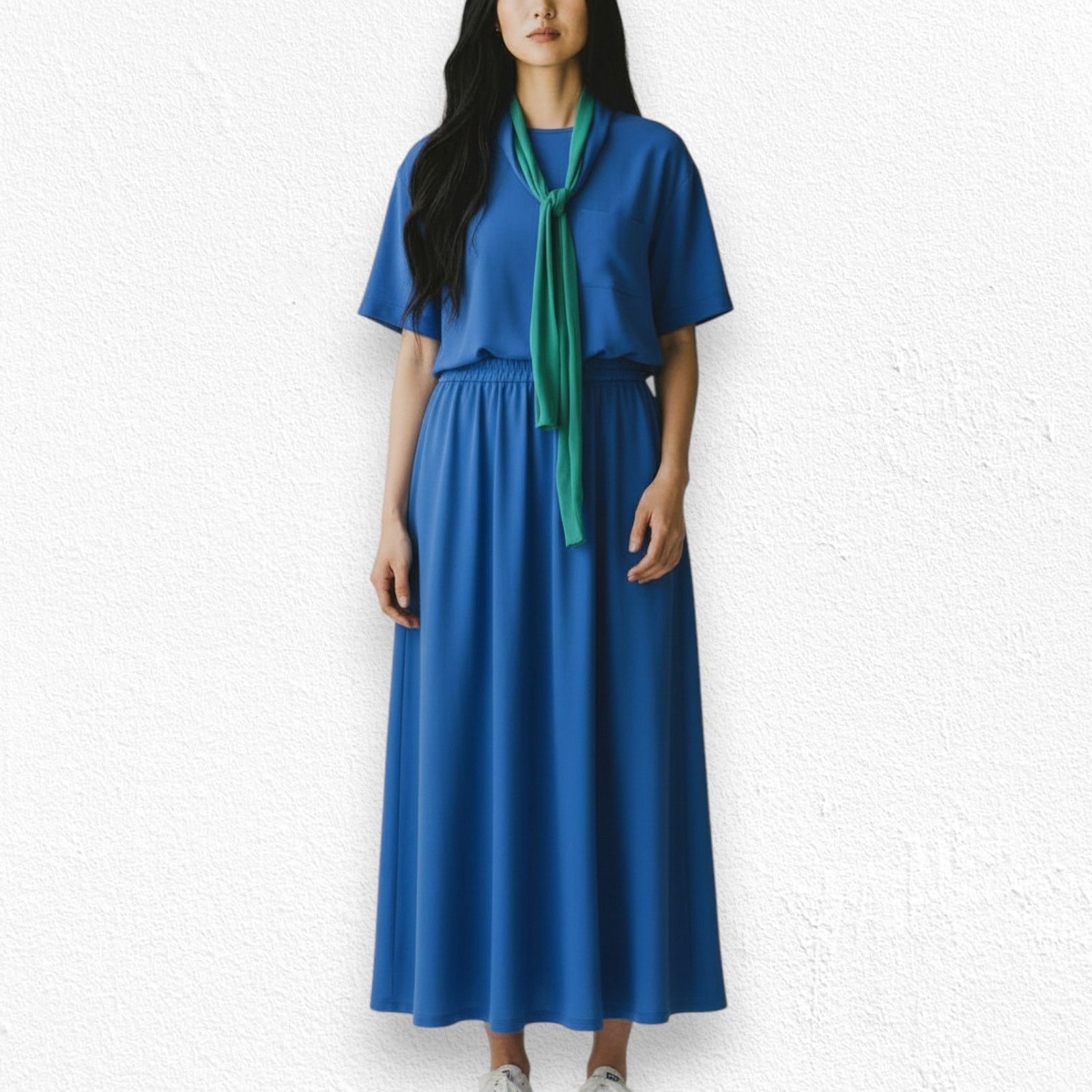 Vintage 70s Blue Short Sleeve Top Midi Skirt Scarf 3 Piece Set XL Size XL / US 12-14 / IT 48-50 - 3 Thumbnail