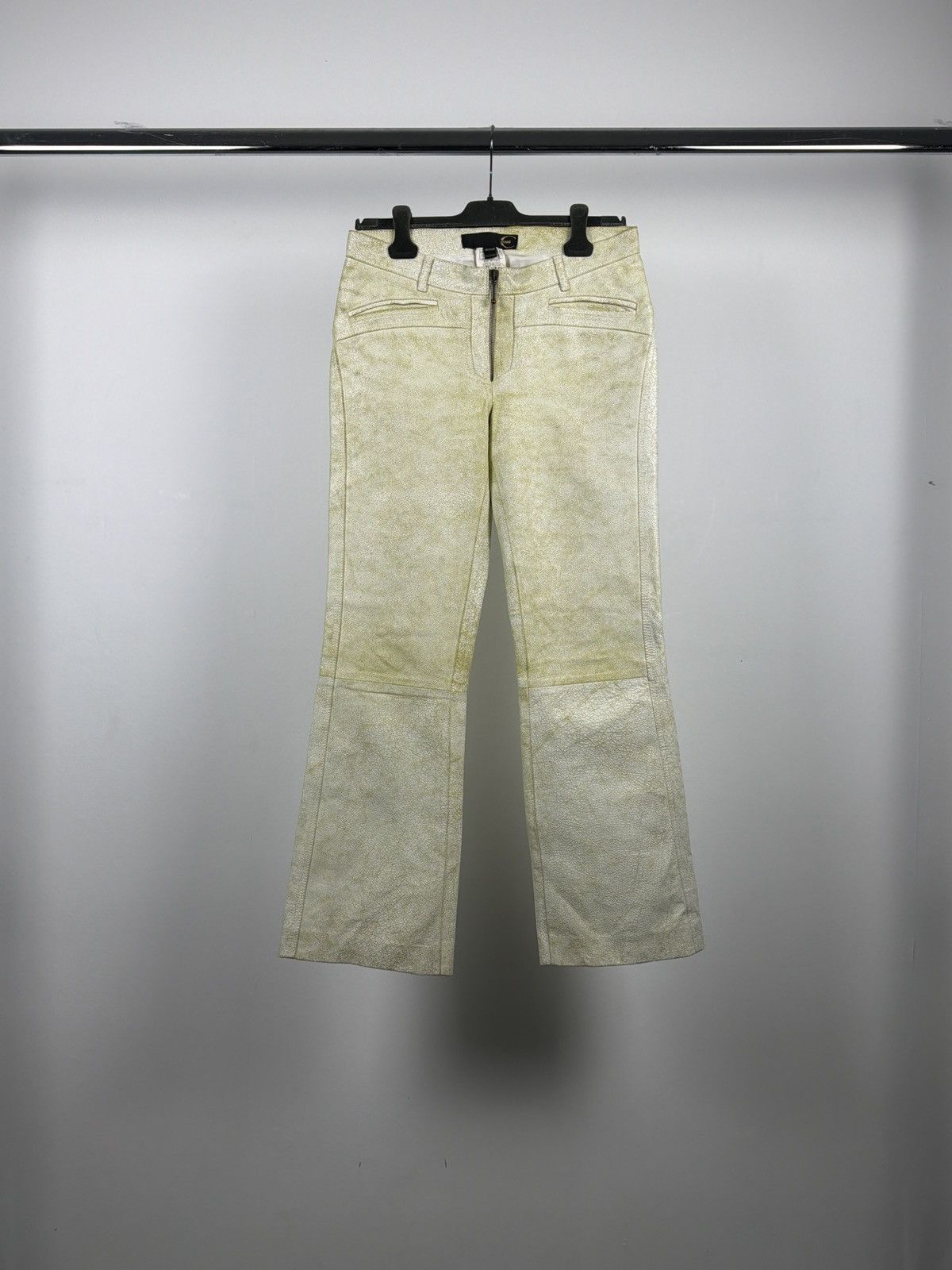 Roberto Cavalli Roberto Cavalli 2000’s Cracked Leather Flared Biker Pants Size 27" / US 4 / IT 40 - 1 Thumbnail