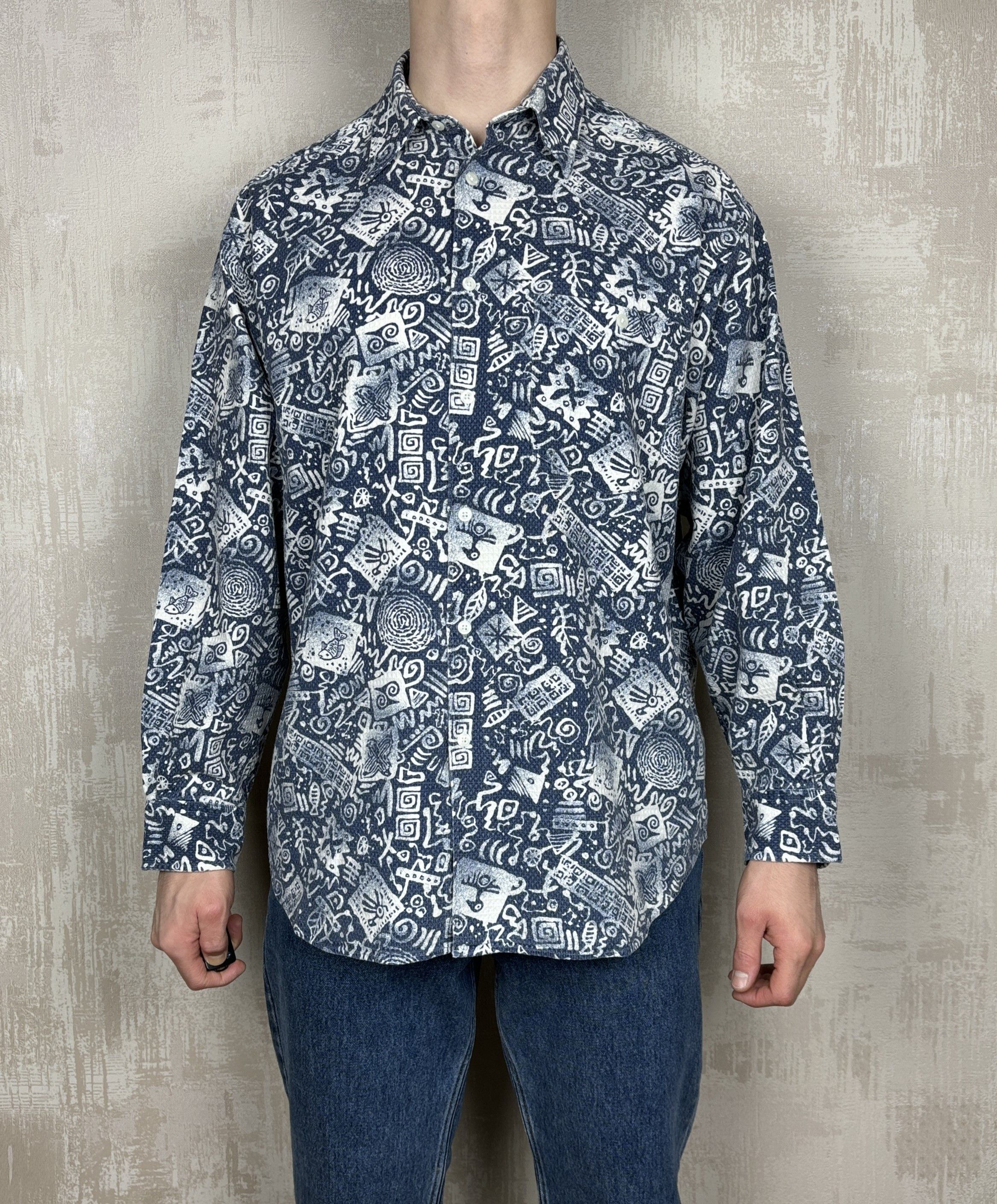 Vintage 90's Vinci Casual Abstract Navajo Style Long Sleeve Shirt Size US XL / EU 56 / 4 - 2 Thumbnail