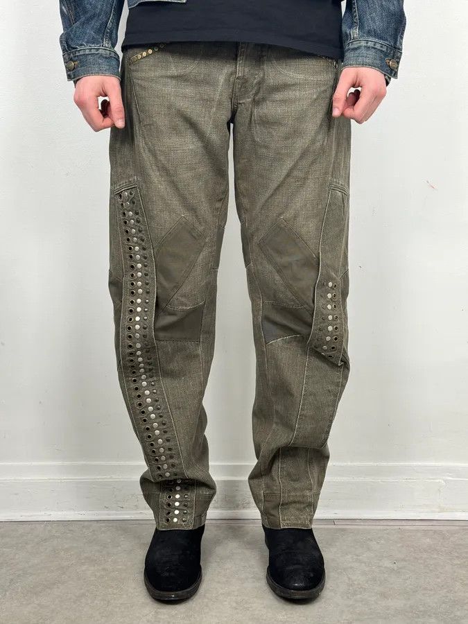 Marithe + Francois Girbaud SS2006 Marithé + François Girbaud Khaki Studded Cargo Jeans Size US 32 / EU 48 - 3 Thumbnail