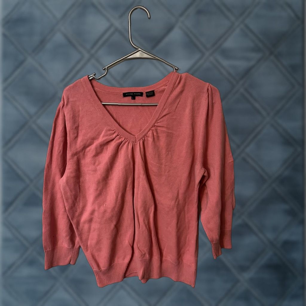 Pinko VINTAGE Jeanne Pierre WOMENS Sweater 3/4 Sleeve Pink Pullover V-Neck L Large Women's Knit Shirt Size L / US 10 / IT 46 - 1 Thumbnail