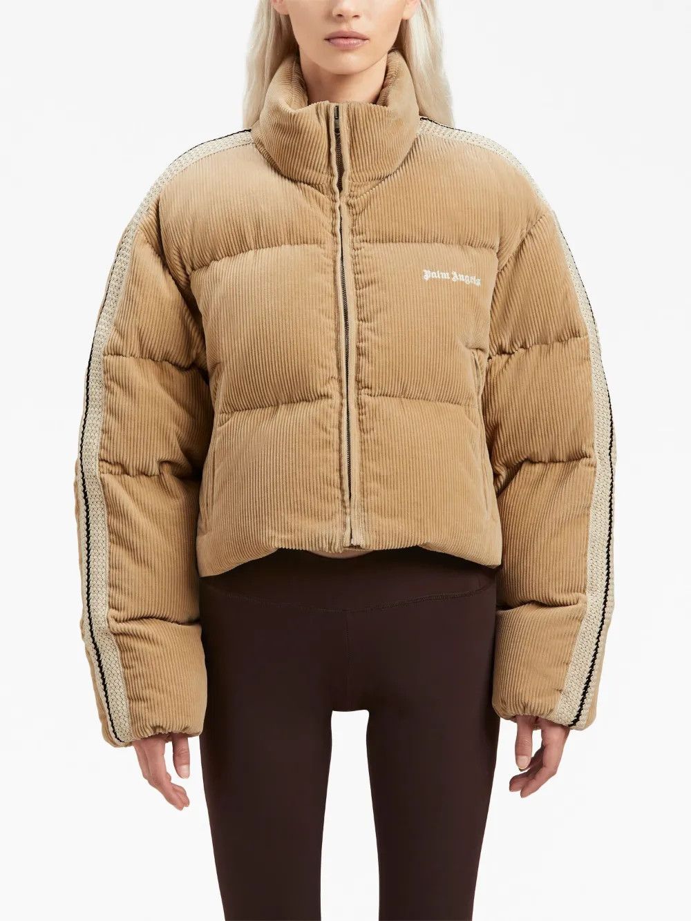 Palm Angels o1y1125 Turtleneck Shell Jacket in Beige Size L / US 10 / IT 46 - 2 Thumbnail